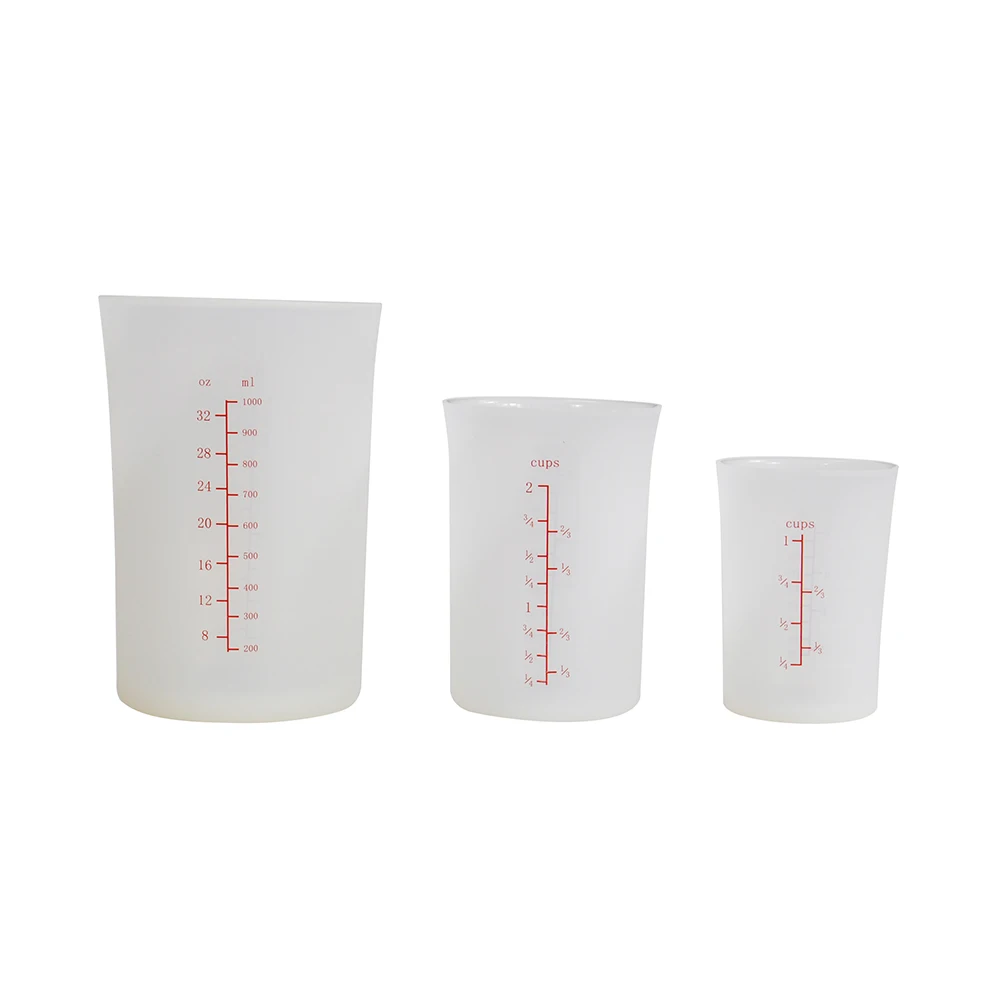 Food safe grade 3 piece silicone  measuring cup set with lids silicone mixing cup set with lids