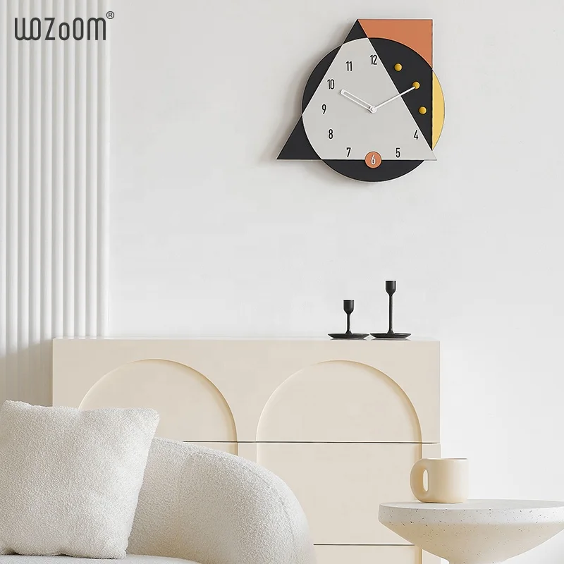 WOZOOM DIY Triangle Circle Art Wall Clock Living Room Bedroom Decor MDF Kids Wall Watches Clocks With Aluminium Hands For Sales