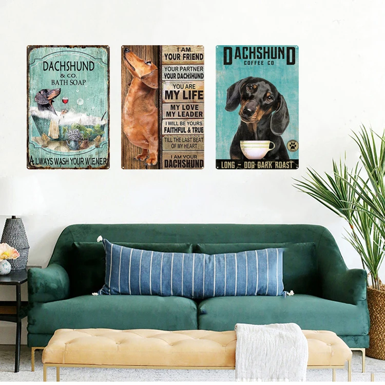 Vintage Pet Dachshund Dog Metal Art Sign Wall Tin Signs Pub Bar Living Room Home Decor Retro Metal Poster