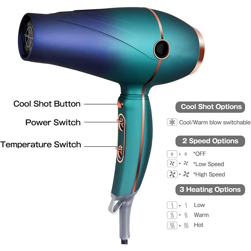 Professional Best Quality 1800W High Speed Quick Dry Constant Temperature Hot and Cold Negative Ion Hair Dryer