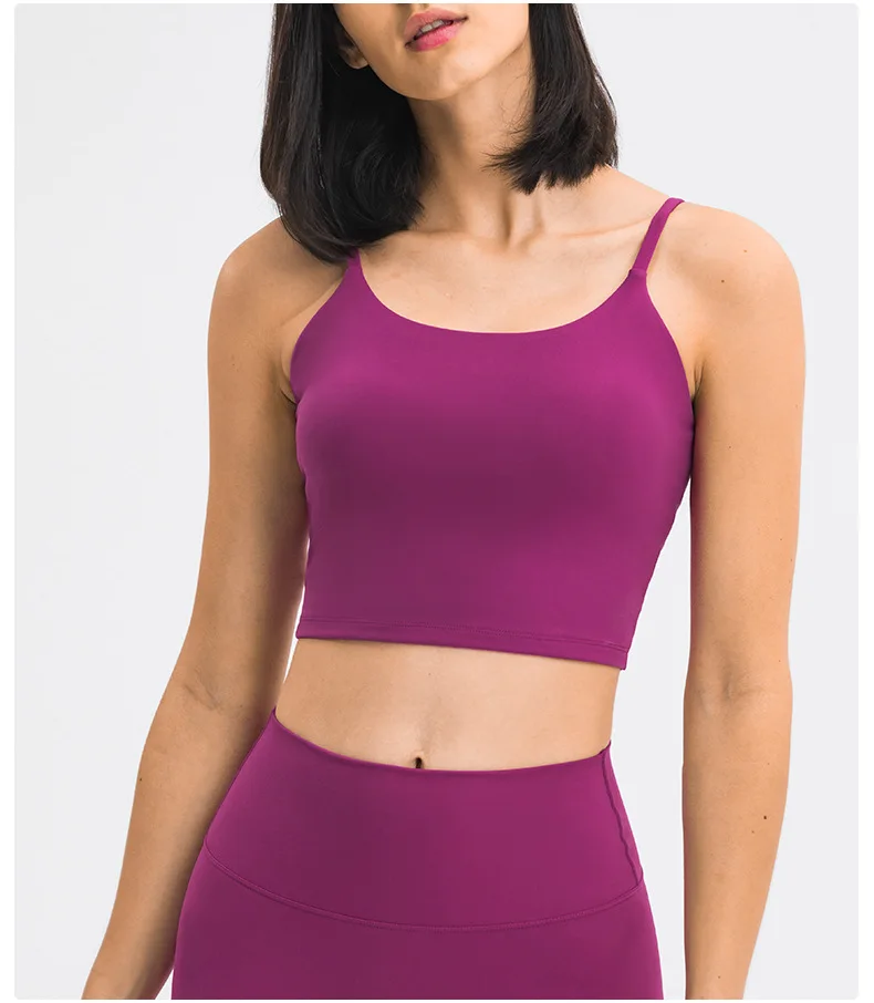 Lulu Yoga Wear Flow Bra Ladies Sports Underwear Double-sided Brushed Tight Thin Belt  Back heart sling recycled sports bra
