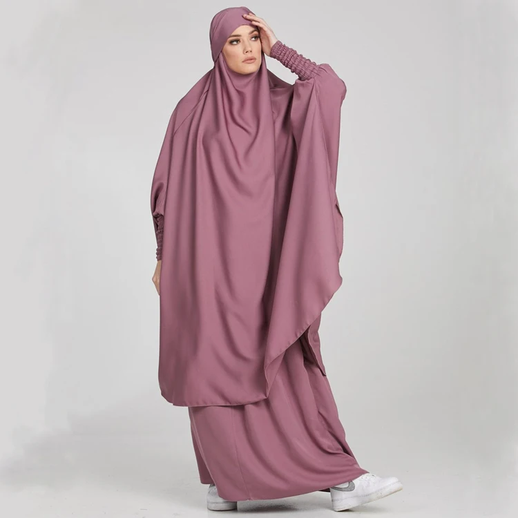 Two Piece Jilbab Prayer Set Abaya for Woman Batwing Hijab Dress Muslim Kimono Kaftan Robe Long Khimar Islam Cloth Niqab Ramadan