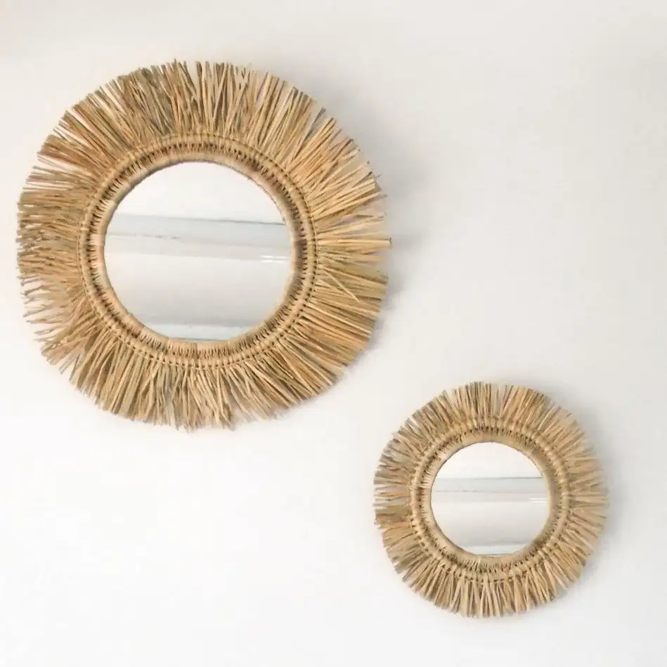 Round Seagrass Mirror Frame Wall Mirror For Decoration At Home Luxury Mirror Decor Made In Vietnam