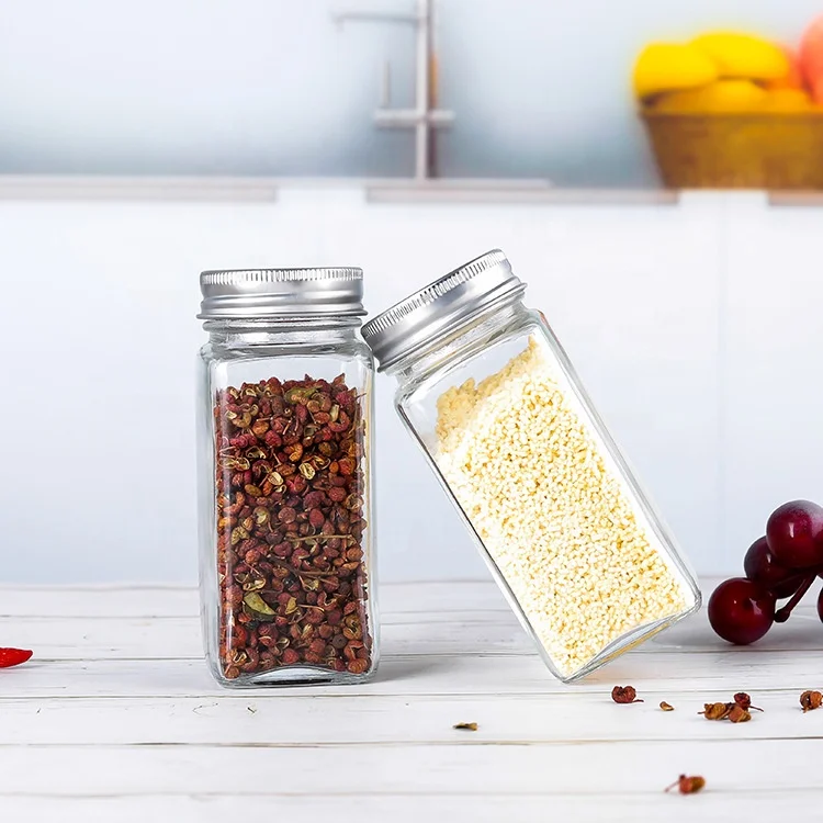 Small Square Glass Jar Shaker Sea Salt Pepper Powder Spice Container Shaker
