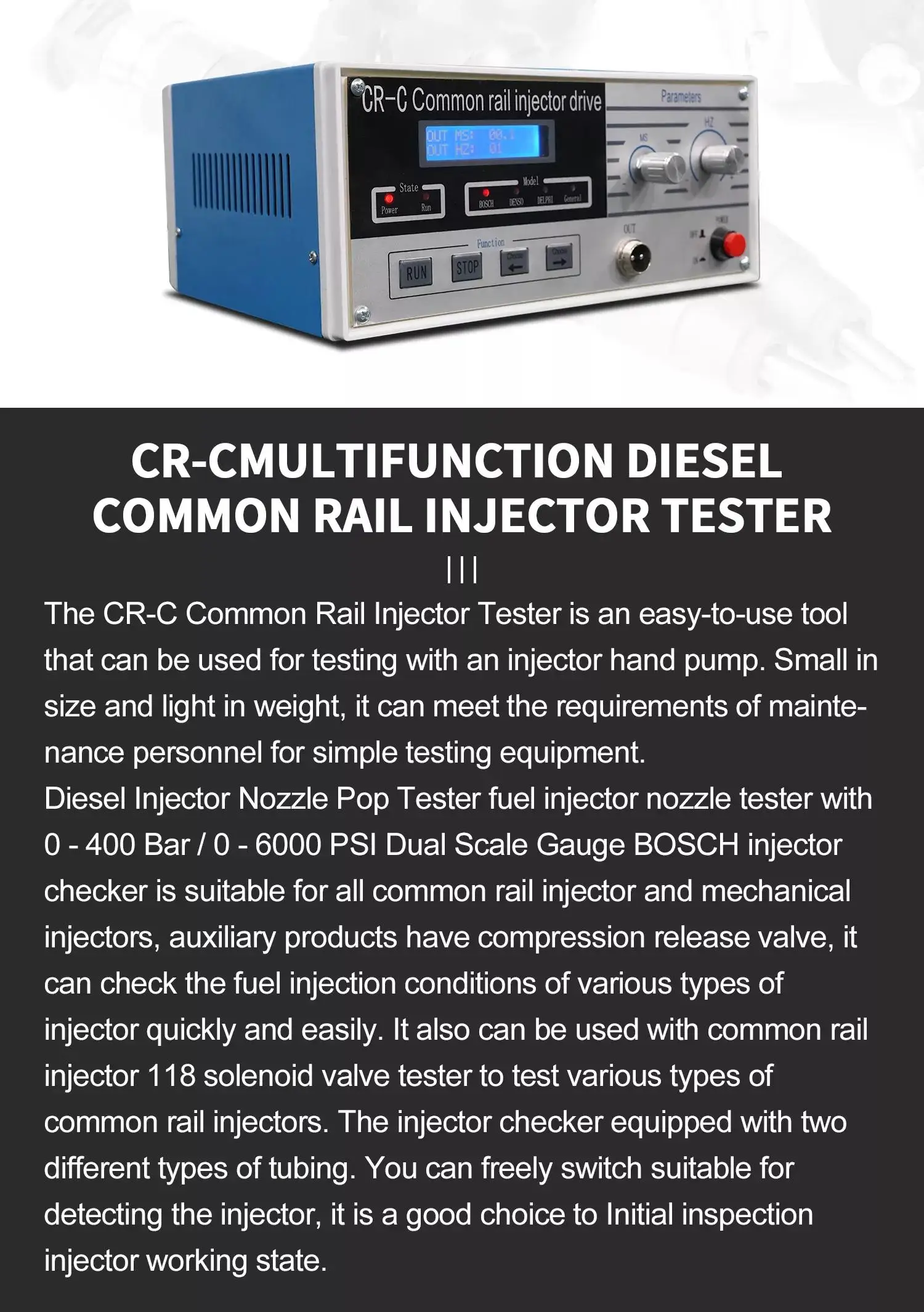 Common Rail Injector Test Instrument CR-C PS400A S60H injector tester equipment tool For CAT For DENSO For BOSCH