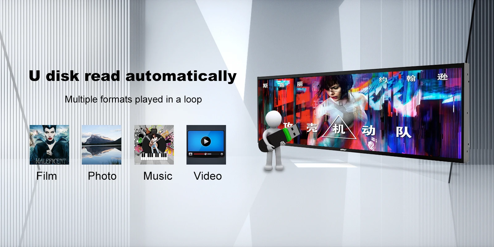 FVASEE Android Supermarket Advertising Bus Interactive Monitor Stretched Bar Lcd Display Screen