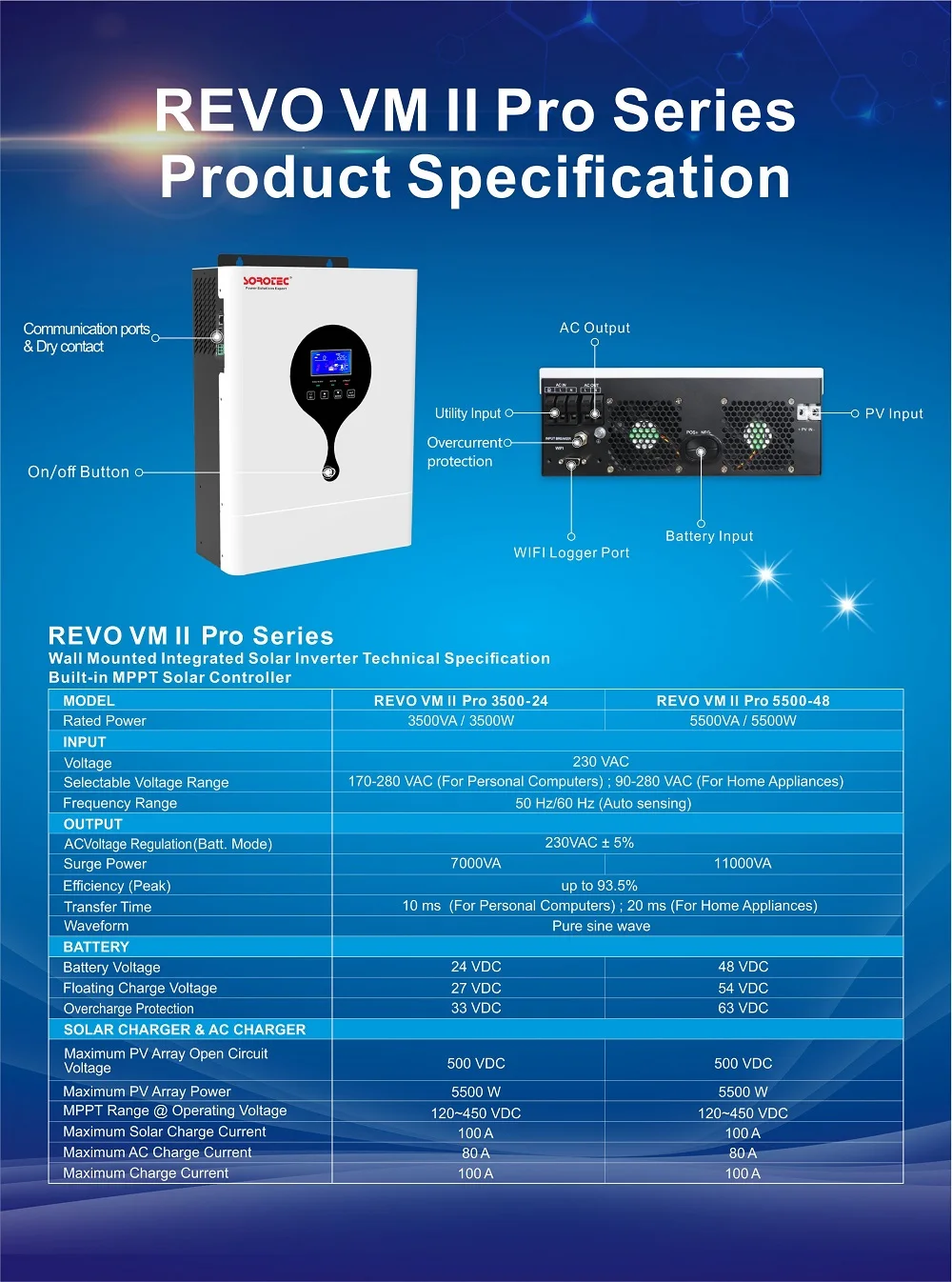 Hybrid 12v 24v 48v solar inverter 3kw 5.5kw work without battery solar inverter