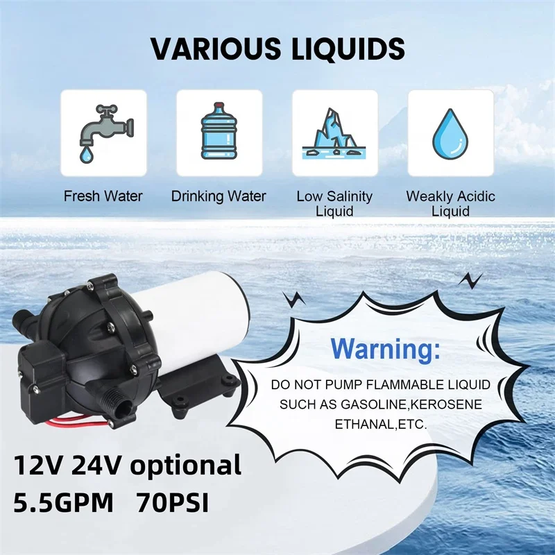 Hot sale 12V 24v  5.5GPM Camping Car Wash Self Priming 70 PSI Diaphragm Pressure Water Pump for RV water system