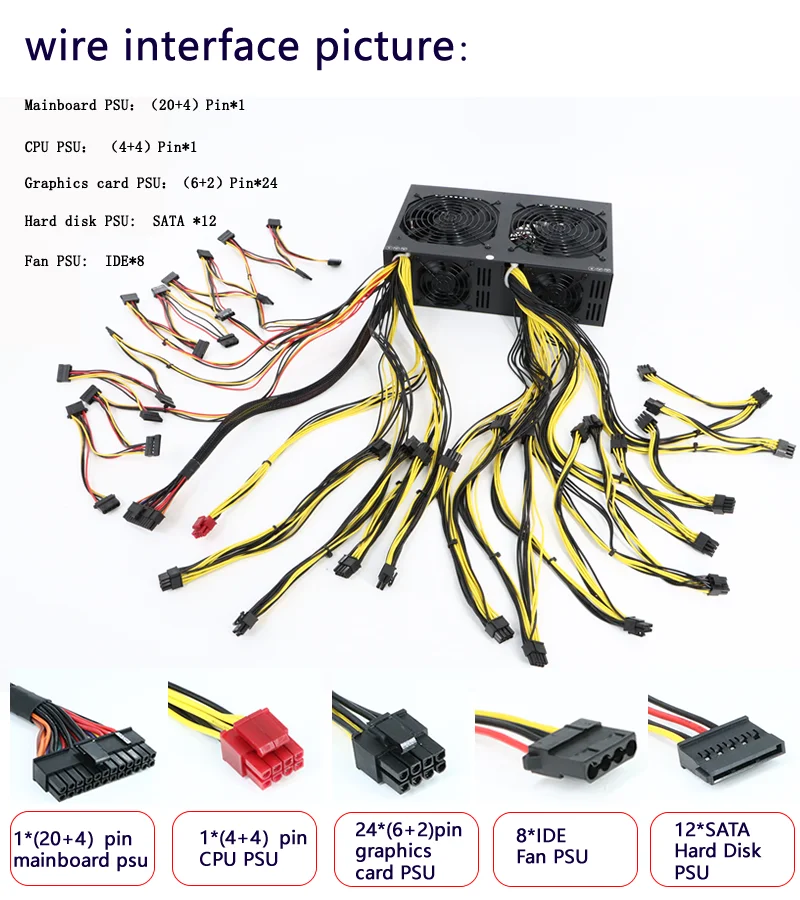 Блок питания 12GPU для видеокарт 3450 Вт 3600 Вт RTX3090 PSU ATX 12 В с двойным охлажд