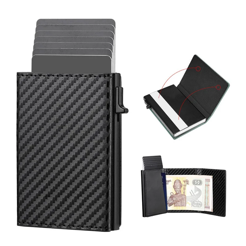 2024 Новое поступление металлический держатель для карт бумажник из алюминиевого углеродного волокна всплывающий Умный кошелек для мужчин