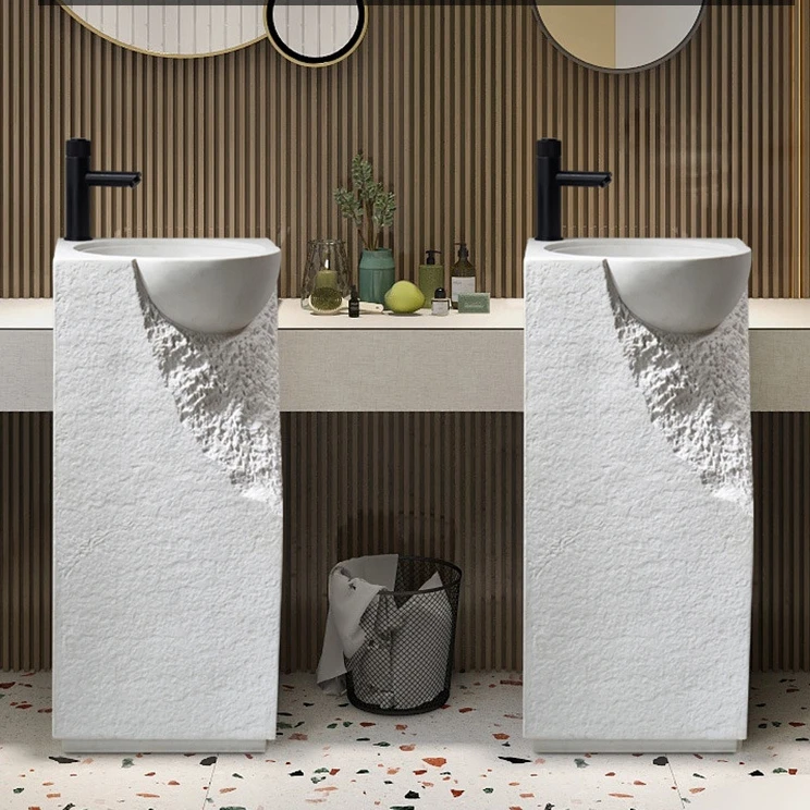 High end free standing artifical stone pedestal wash basin grey color square shape bathroom sink for hotel home