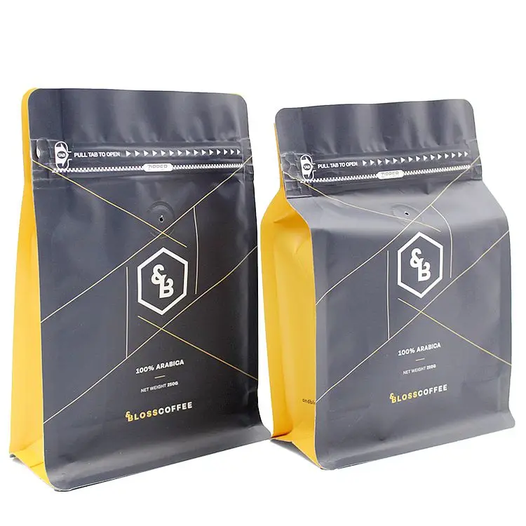 Custom Printed Printing Flat Bottom Stand Up Bean Pouches Zipper Bags 100G 250G Coffee Bag Pouch With Valve