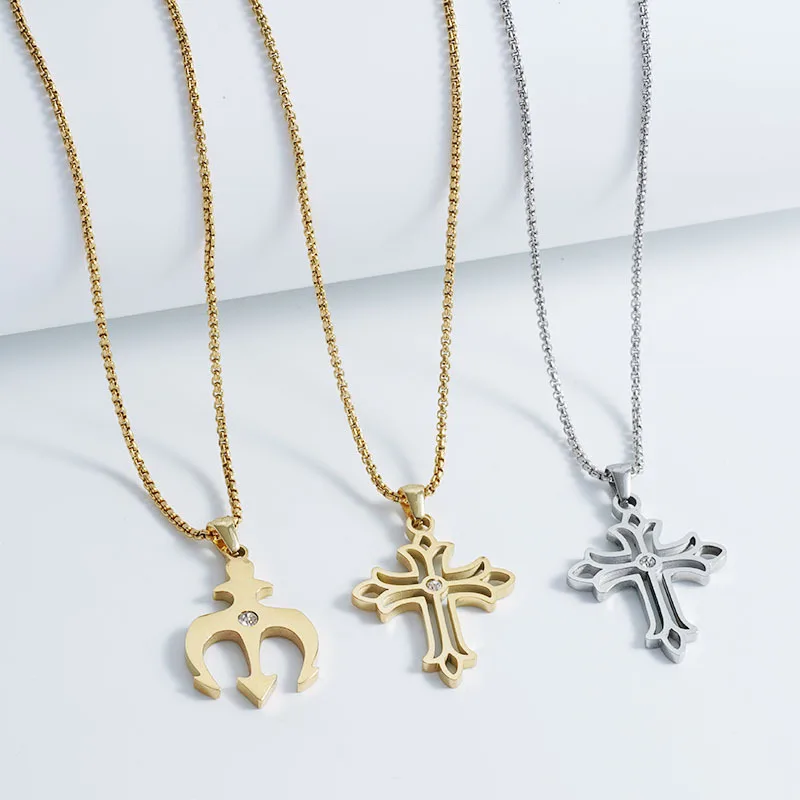 Wholesale 18K Gold Plated Stainless Steel Jesus Religious Maltese Celtic Greek Latin The Symbol Of Life Cross Pendant Necklace