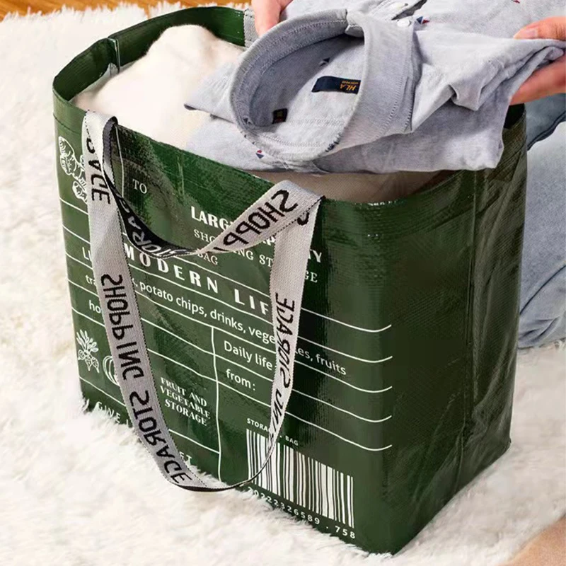 Fashion Handbag Shopping Bag Waterproof Large-capacity Beach Bag Reusable Green RPET Woven Bag with logo