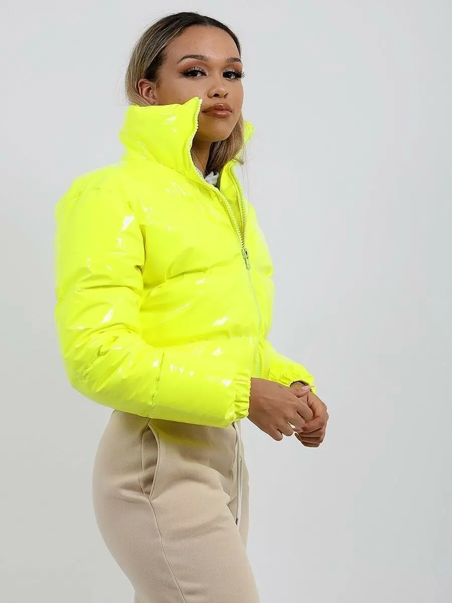 0007 2021 Pink Black Green White Full Zip up Custom LOGO Winter latex Puffer Bubble coats Puff Jacket Women