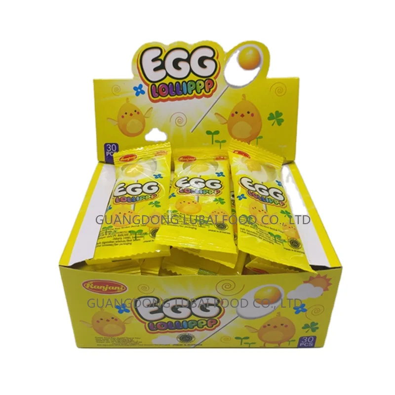 Hot Sale Halal Wholesale Fruit Flavor Egg Lollipop with white sticker