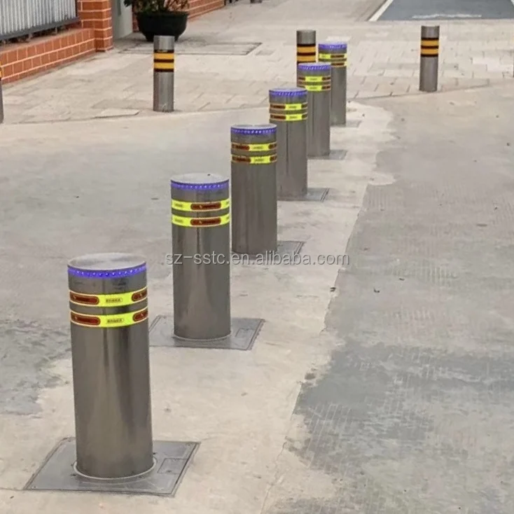 Retractable parking hydraulic rising bollard automatic bollard with light