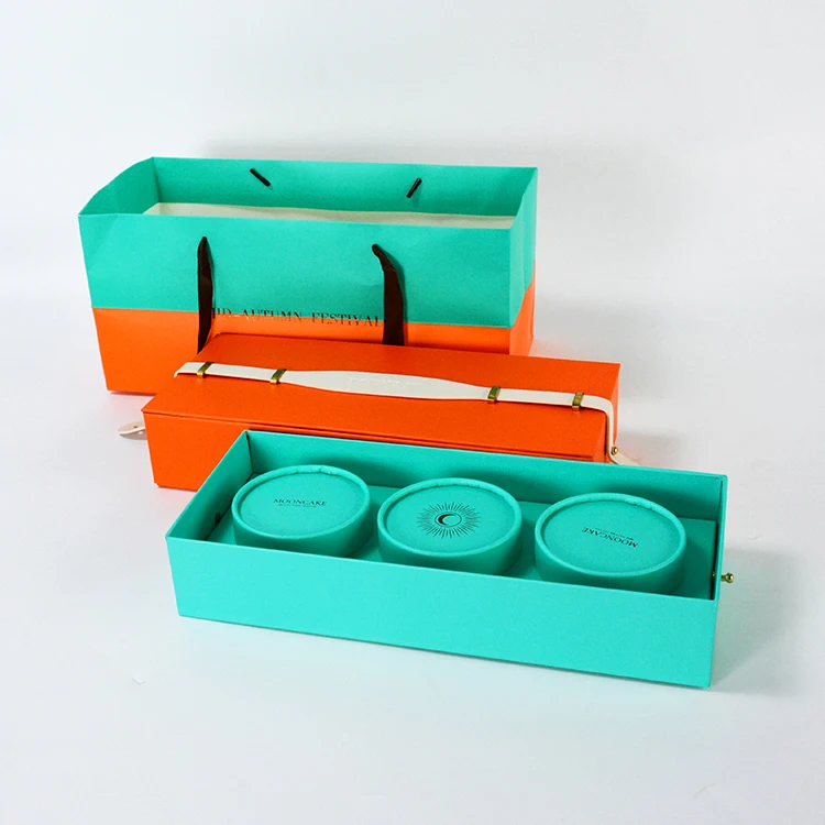 cyan and red color customized logo silver gold foil gift food cake macaron cookie paper packaging box and bag