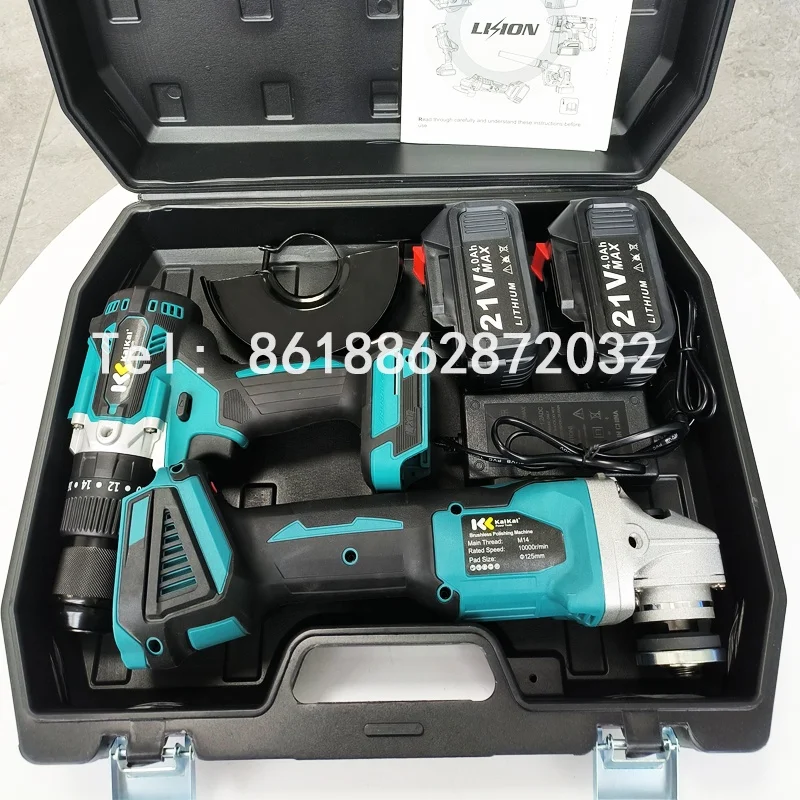 Set of 2pcs Power Tools 21V Lithium Battery Brushless Electric Wrench Cordless 12VImpact Drill Screwdriver Combination Tool Set