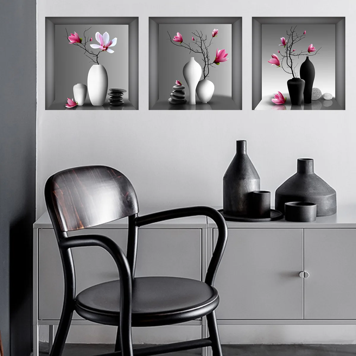 Vase flowers simulation picture frame wall stickers Bedroom living room decoration wallpaper self-adhesive PVC stickers