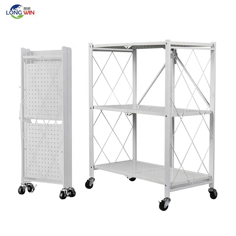 High Quality Household Foldable Display Shelf Rack Multi Function Kitchen Storage Rolling No Assembly Shelves For Bathroom