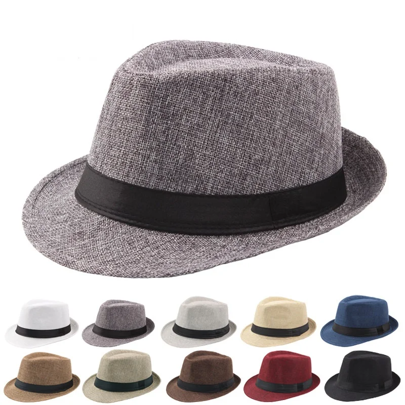 Fedora hat  linen formal hat outdoor sun straw hat for men