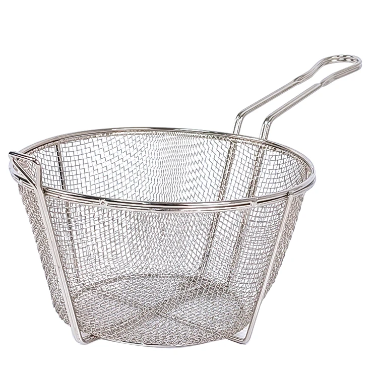 9.5 Inch Wire Mesh Fry Basket Kitchen Round Stainless Steel Chips Food Strainer Multifunction Deep Frying Pot Basket