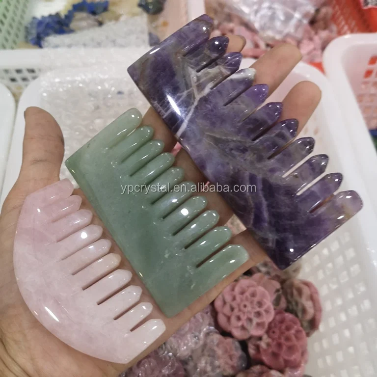 Health Massage Crystal Gemstone Articles Amethyst Crystal Jade Comb Craft