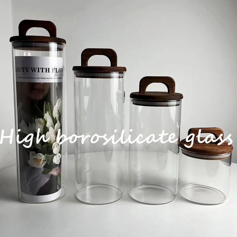 650ml 1400ml  1750ml 2100ml Candy Pasta storage container air tight glass flour canisters Top handle cookie jar