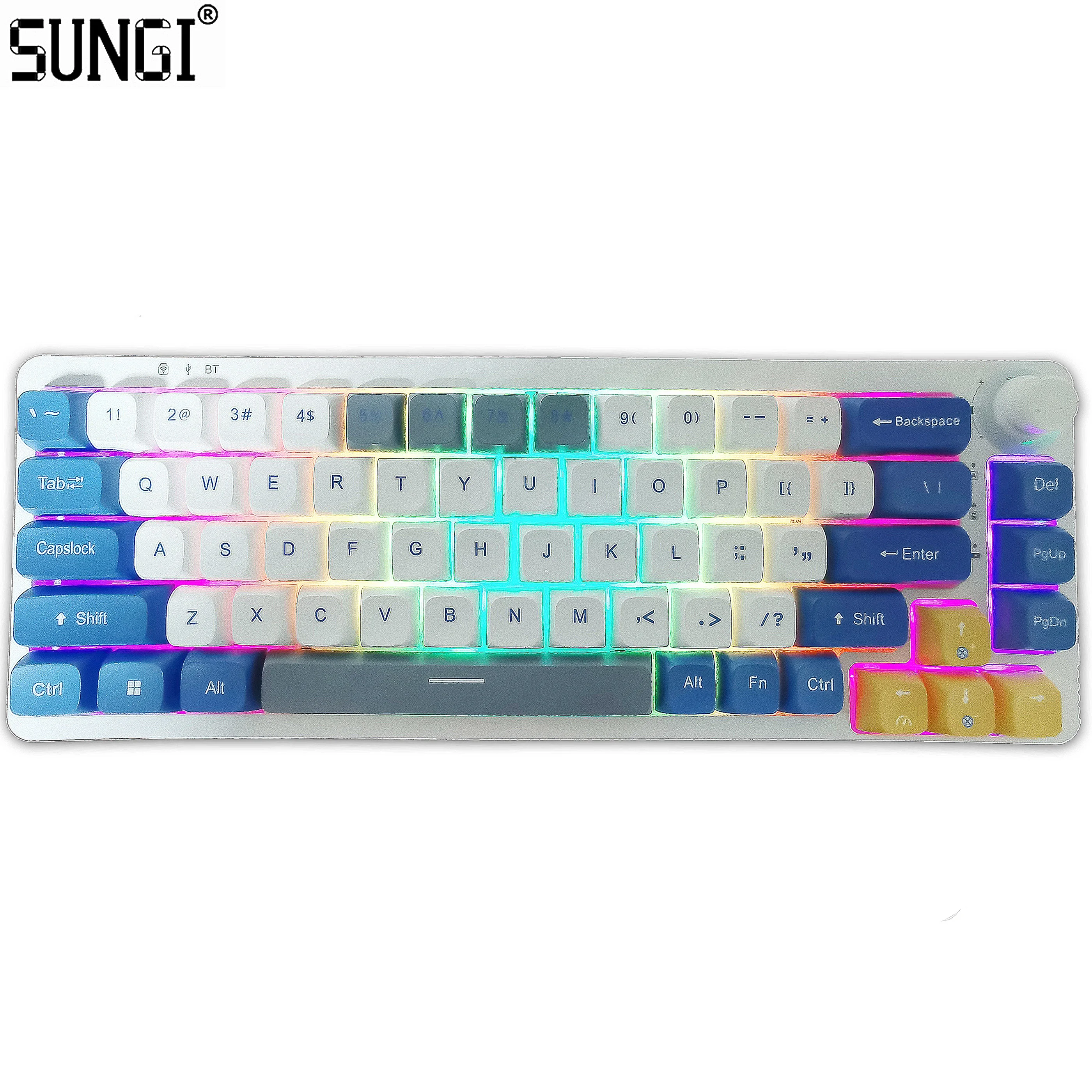 SUNGI 68 Keys 3 Mode Wired Wireless Bluetooths Hot Swap RGB Mechanical Gaming Keyboard Customize Switch Rainbow Backlight