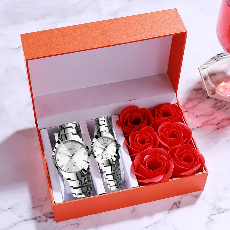 Luxury Couple watch set Waterproof Couple watch Love Women and Titan Calendar Men Unisex Ladies Stainless Steel Quartz Watch