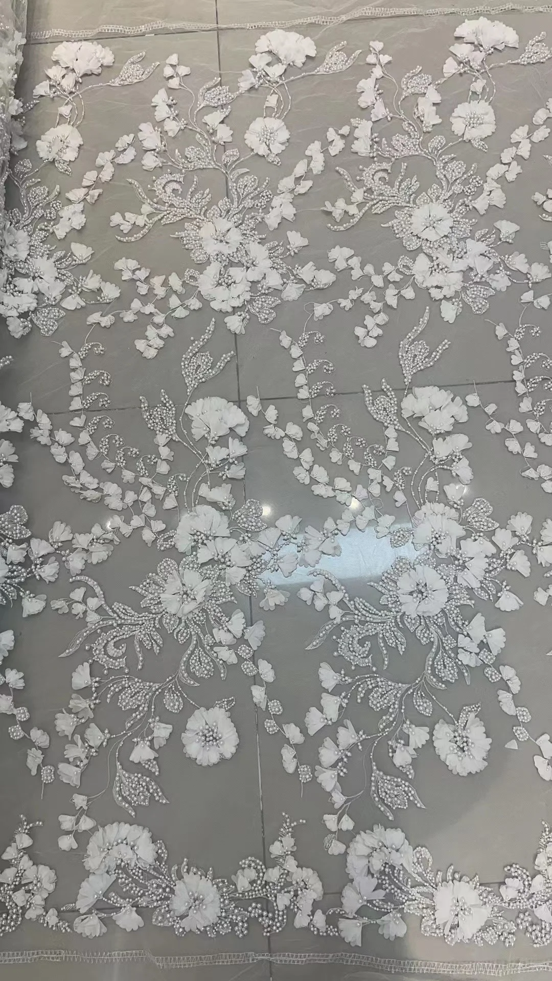 2023 haute couture bridal lace encrusted pearls beads flower design fabric