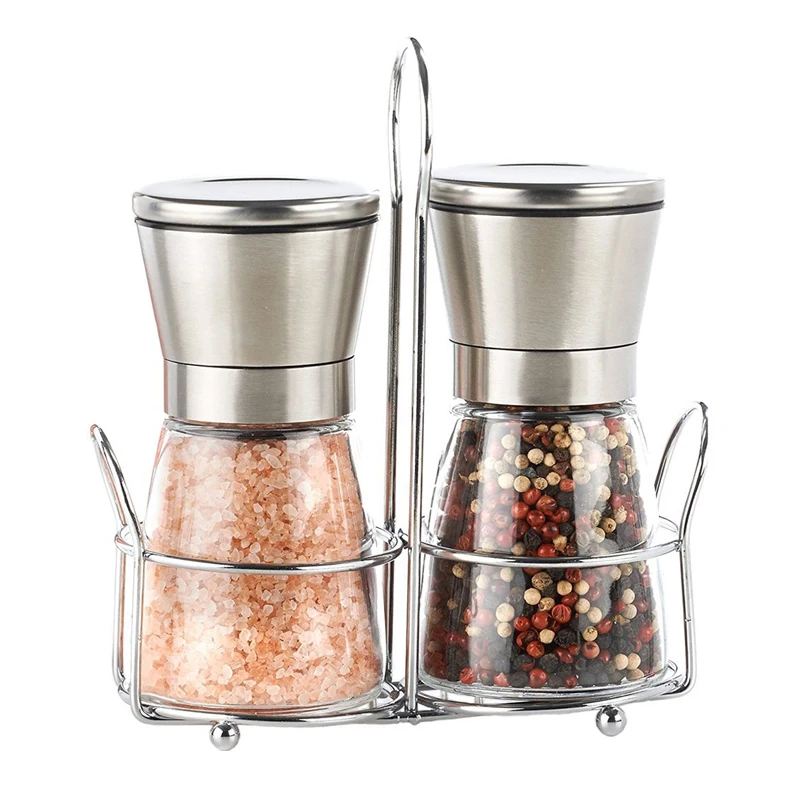 Premium 160ml manual salt and pepper grinder stainless steel lid kitchen small glass spice jars