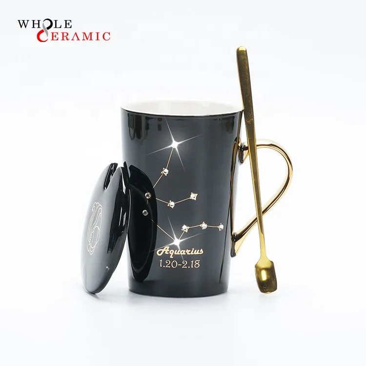 Блестящая керамическая кружка с созвездиями и золотой ручкой, Золотая керамическая кружка, кофейная кружка со знаками Зодиака
