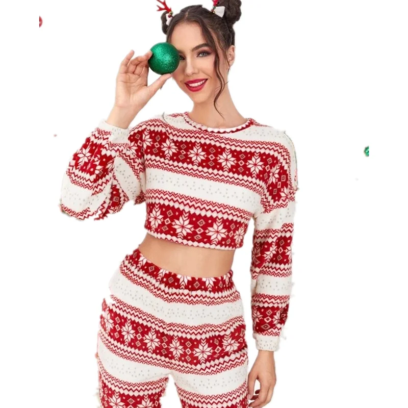 Горячая Распродажа, популярные новые рождественские наборы с длинным рукавом и круглым вырезом с принтом на Рождество