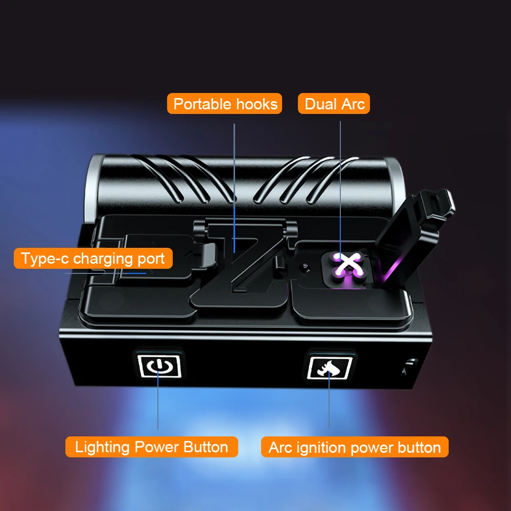 Camping Outdoor Magnetic Waterproof Electric Led Lighter with Torch Light Flashlight