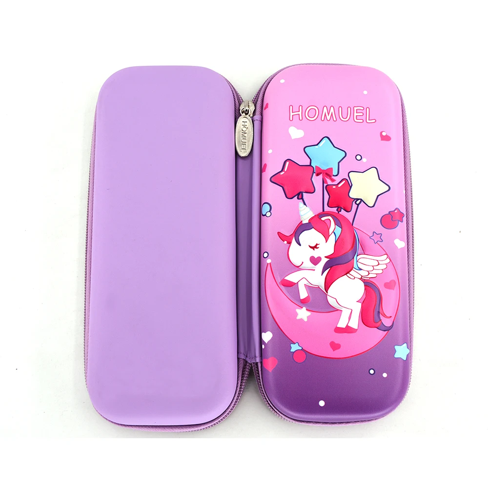 Cheap Wholesale Kids Cute Pencil Cases Purple Pu Pencil Case For Girls Kawaii Unicorn Pencil Case