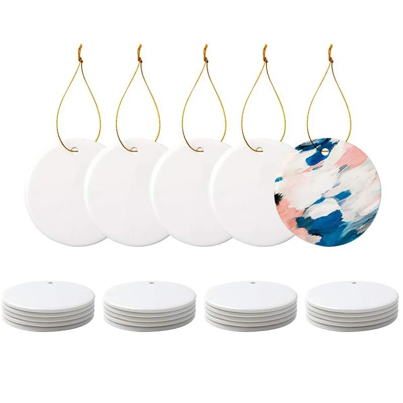 Sublimation Ceramic Ornament White 2.8 Inch Round Blank Ornament For Christmas Home Decor