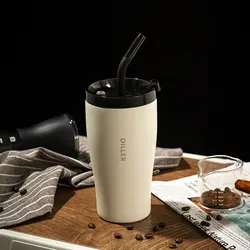 Custom wholesale double walled vacuum insulated stainless steel coffee tumbler mug with straw