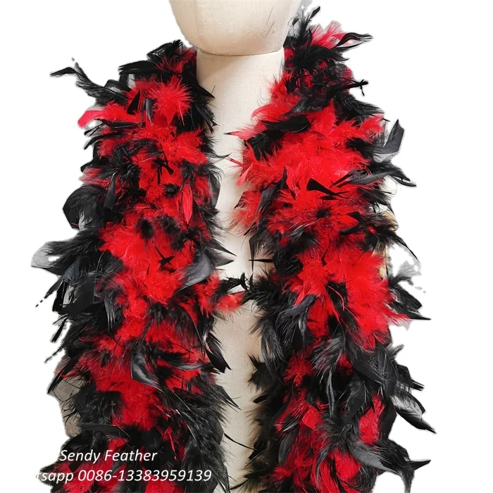Heavy Boa Two Tone 120 Gram Chandelle Feather Boa Red with Black Tip Boa for Party Wedding Costume