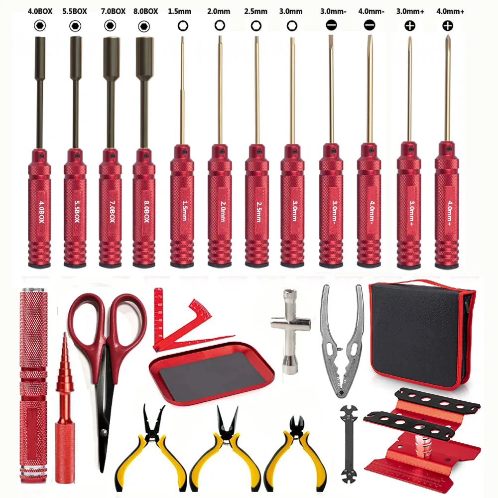 25pcs RC Car Tool Kit Repair Tools for Quadcopter Drone Helicopter Airplane, Accessories Compatible