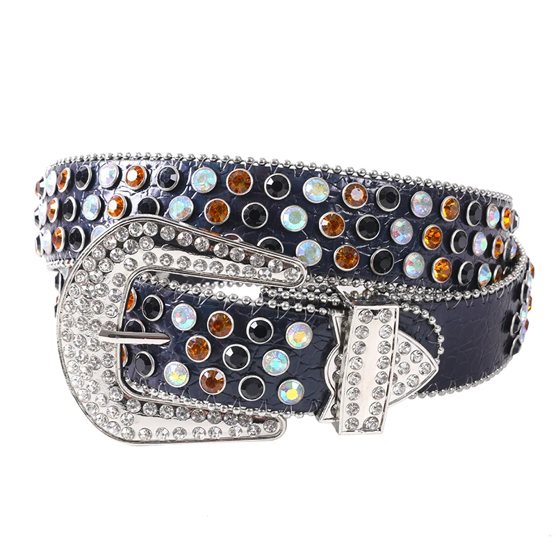 Ремень со стразами Женский, дизайнерский блестящий кожаный пояс с пряжкой со стразами