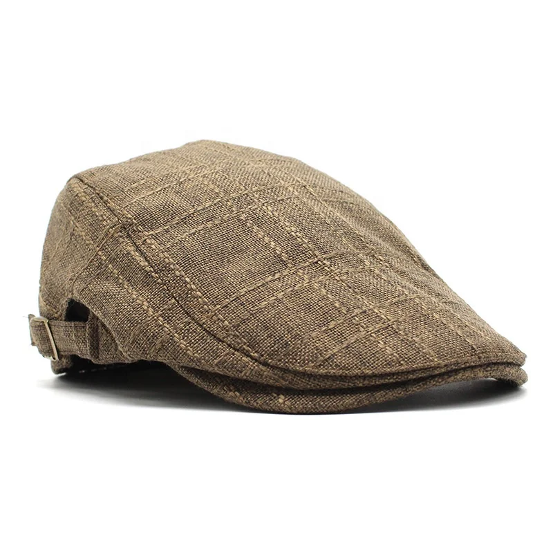 Custom vintage Baker Boy linen flax Cabbie flat cap for men Ivy Newsboy Tweed Golf Cap ivy Hat Cap