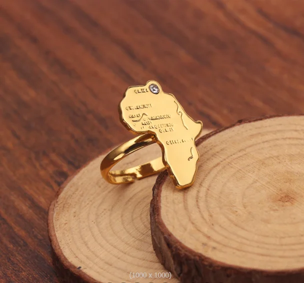 Wholesale fashion hot sale stainless steel jewelry 18k gold adjustable Africa map ring