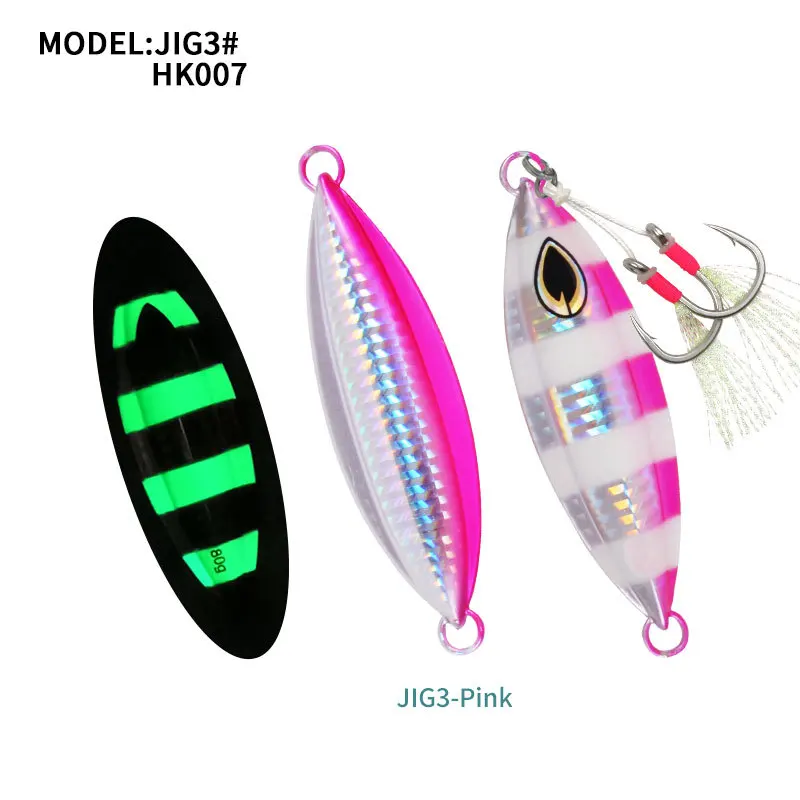 Оптовая продажа 6 размеров 40-200 г 80-140 мм светящаяся медленно Тонущая железная пластина свинцовая рыба подвесной двойной крючок приманка для джиггинга