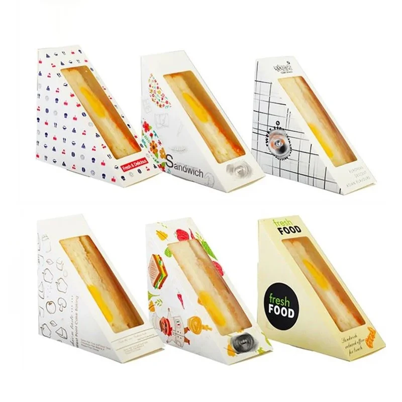 Wholesale Food Package Bread Sandwich Container Paper Boxes Custom Triangle Sandwich Packaging Box