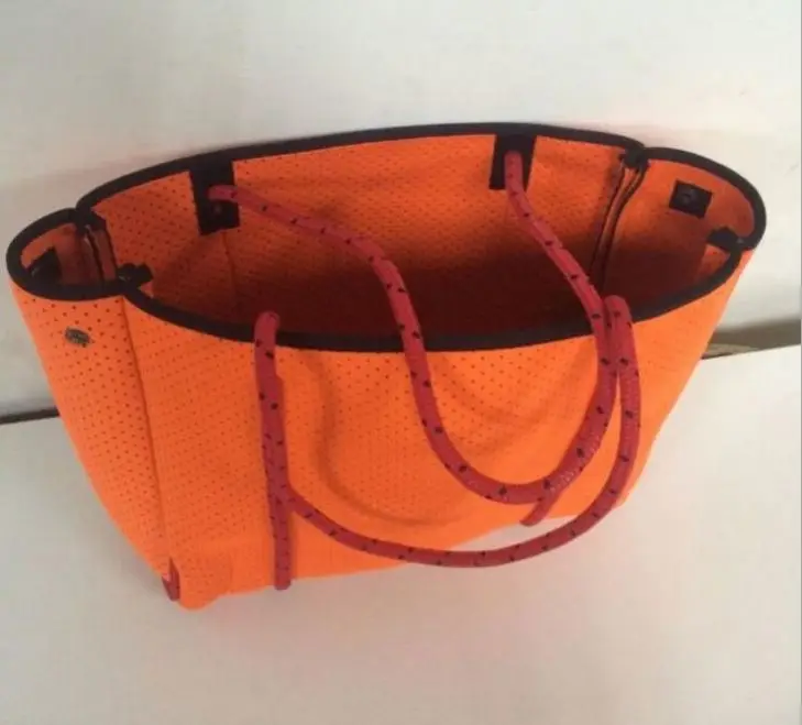 custom made WATERPROOF perforated neoprene tote beach bag with neoprene pouch