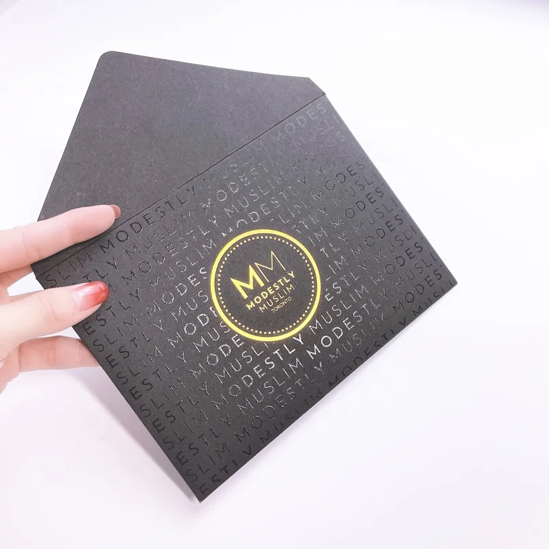 Custom design envelope packaging for jewelry recycled kraft paper gift envelope with ribbon closure