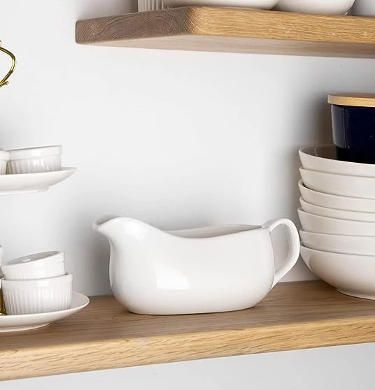 14 Oz Large Gravy Boat White Fine Porcelain Saucier Salad Dressings Pitcher with Ergonomic Handle