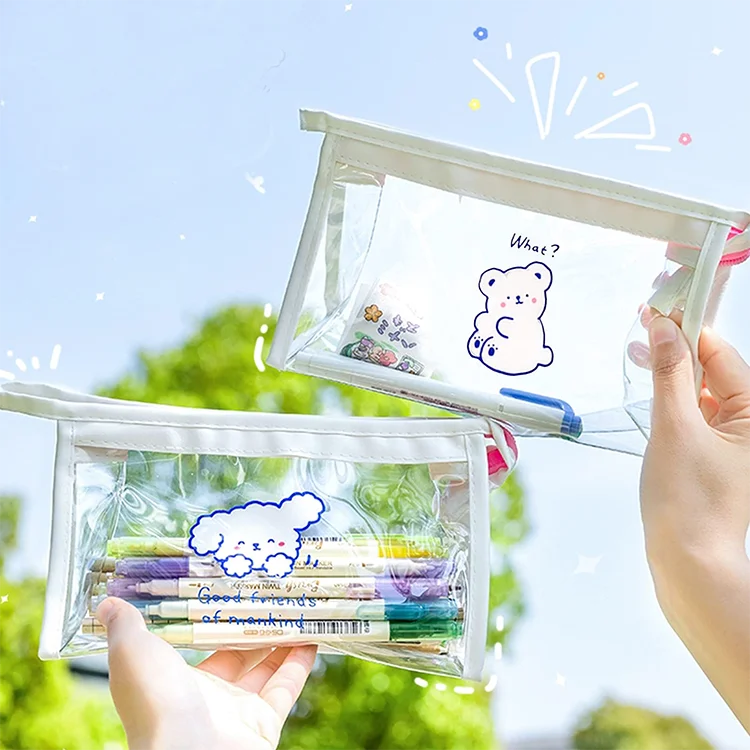Cute Design Transparent Pvc Stationary Organizer Stationery Pen Holder Cute Pencil Case